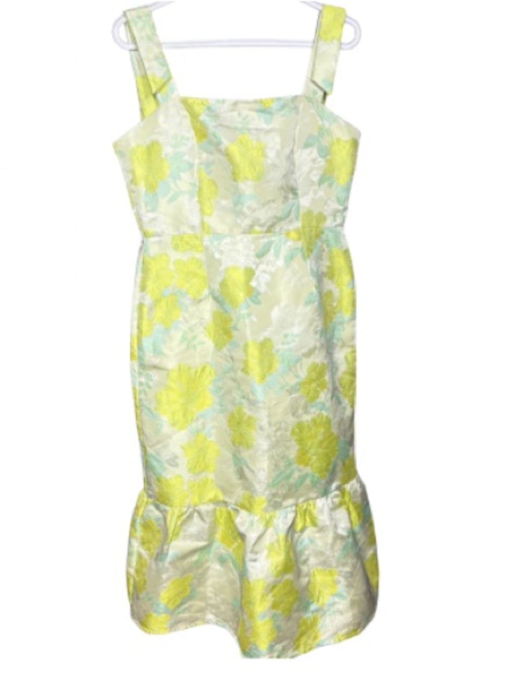 HerringStones Floral Jacquard Midi Dress Bow Straps Mermaid Hem Medium